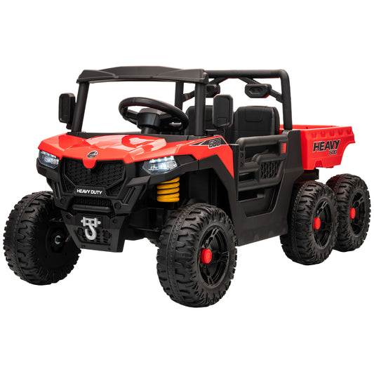 Qaba 24V 4WD Kids Ride On Truck with 6 Wheels Electric Ride On Car with Remote, Dump Bed for 3-6 Years, Red
