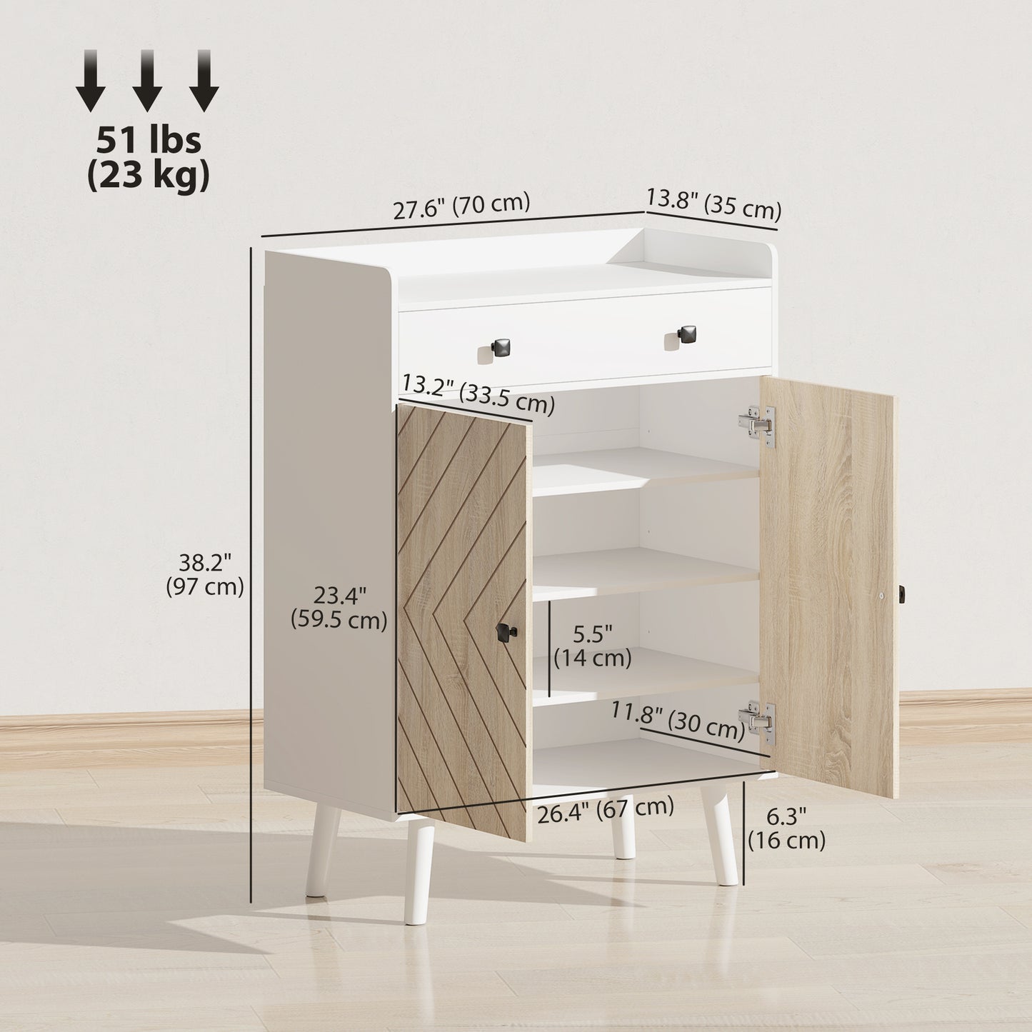 Shoe Cabinet for Entryway, Modern Shoe Storage Cabinet with Adjustable Shelves and Drawer for 12 Pairs, White