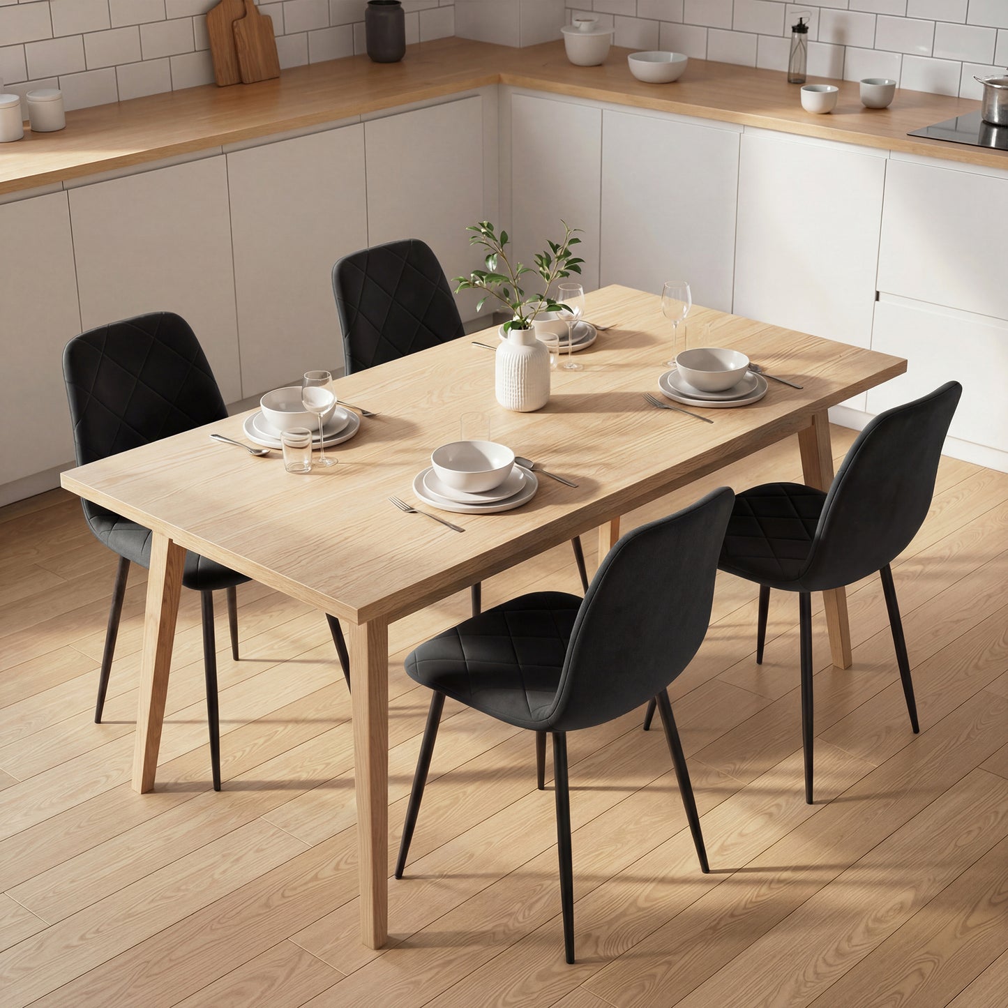 Dining Chairs Set of 4, Upholstered Dining Room Chairs with Steel Legs, Modern Kitchen Chair for Dining Room, Black