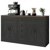 Sideboard Buffet Cabinet, 55" Farmhouse Kitchen Cabinet with 4 Barn Doors, 6 Drawers and 2 Adjustable Shelves, Black