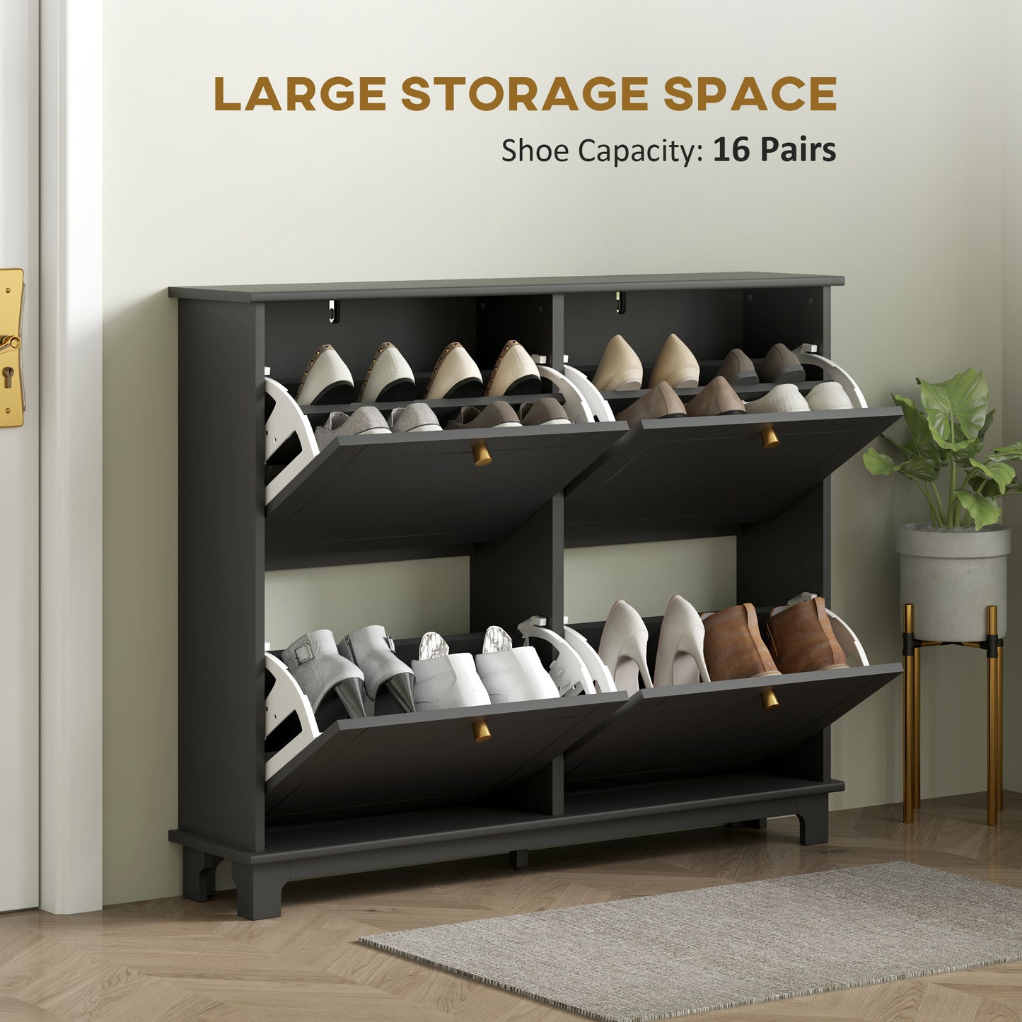 Modern Shoe Storage Cabinet, Narrow Shoe Cabinet with 4 Flip Drawers, Adjustable Shelves, 5 Legs for Entryway, Black
