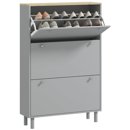 Entryway Shoe Storage Small Modern Flip-Flop Shoe Cabinet with 3 Flip Drawers Adjustable Shelves for 24 Pairs of Shoes, Grey