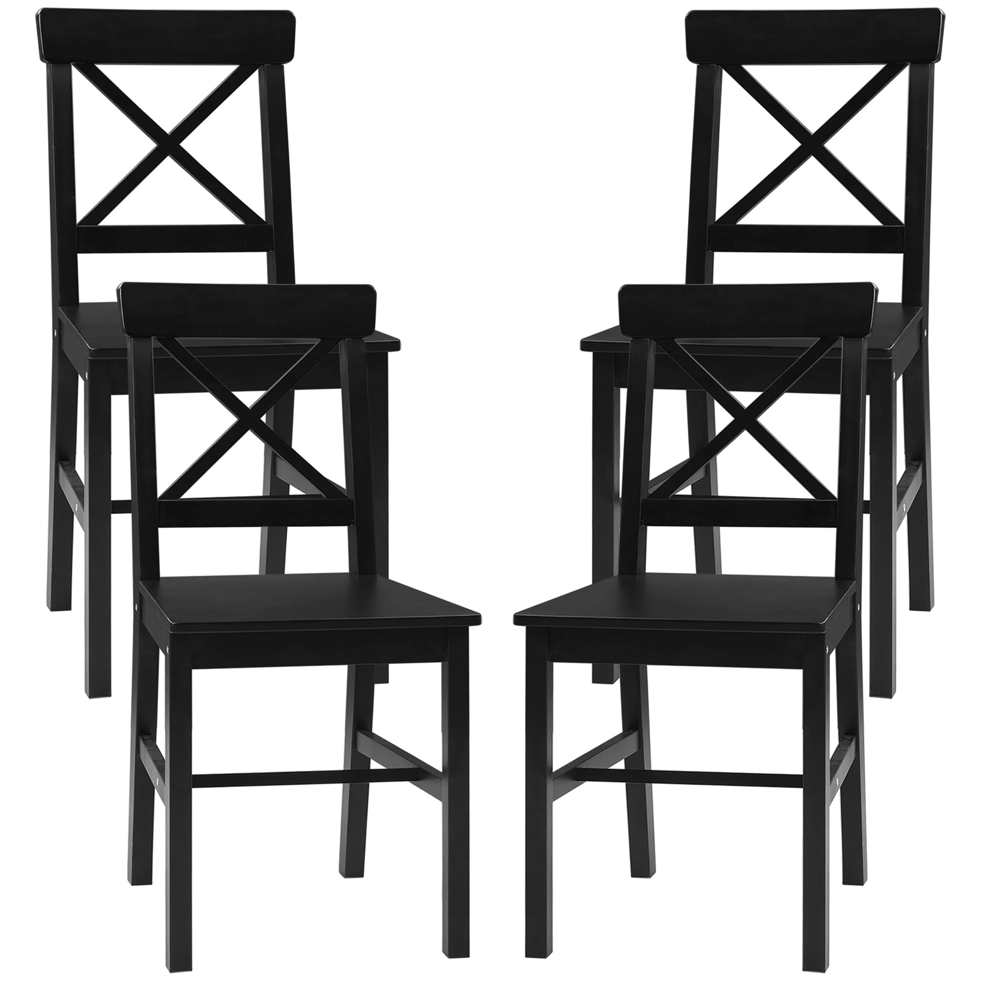 Wooden Dining Chairs Set of 4, Kitchen Chairs with Cross Back, Solid Structure for Living Room and Dining Room, Black
