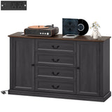 Farmhouse Sideboard with Charging Station, 58" Buffet Cabinet, Kitchen Storage Cabinet with 4 Drawers, 2 Doors, Black