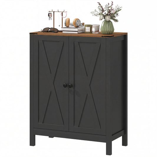 Shoe Cabinet with Barn Doors, Farmhouse Shoe Storage Cabinet with Adjustable Shelves, Holds up to 15 Pairs, Black