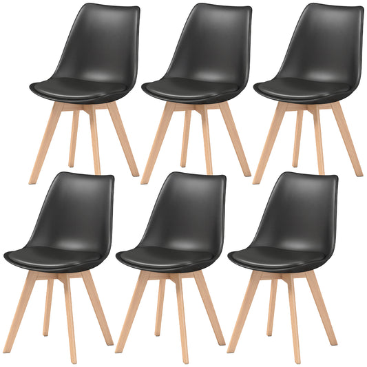 Modern Dining Table Chairs Set of 6, Rubber Wood Kitchen Table Chairs with PU Leather Cushion for Living Room, Bedroom