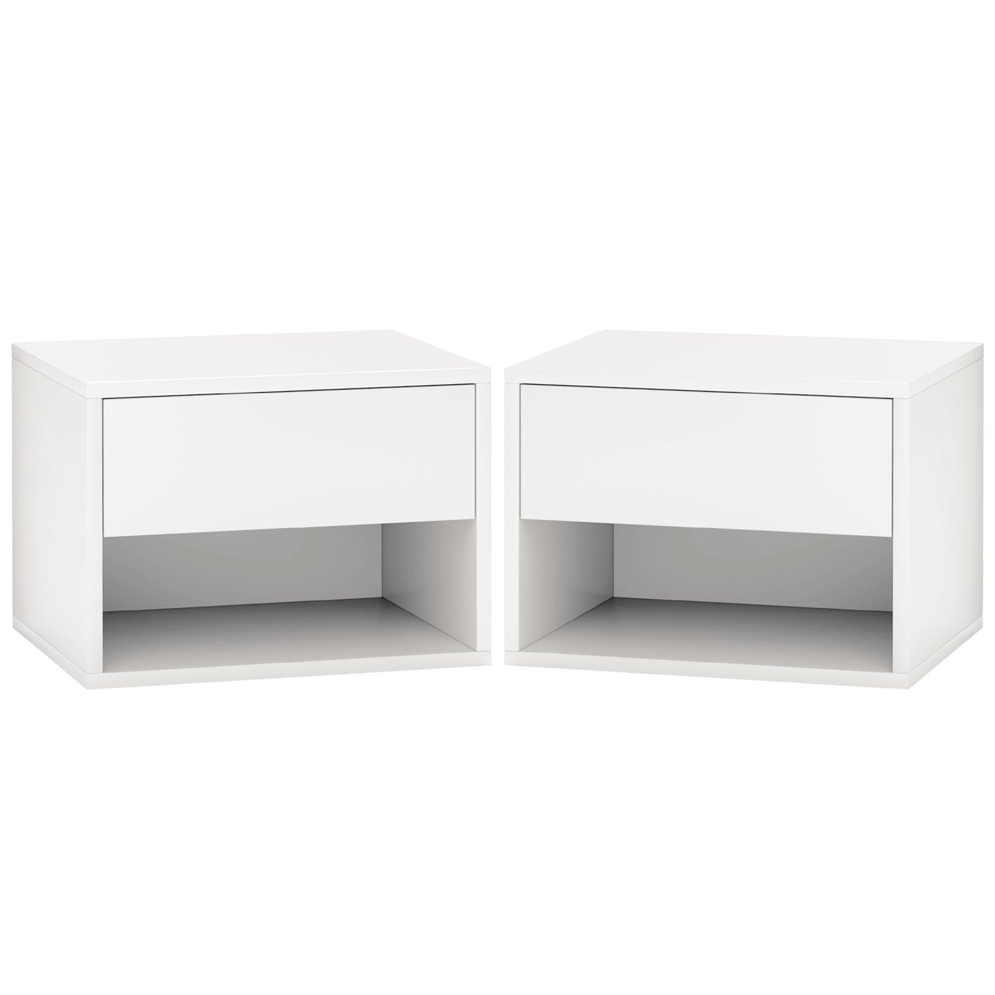 Floating Nightstand Set of 2, Wall Mounted Bedside Table with Drawer for Bedroom, White