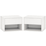Floating Nightstand Set of 2, Wall Mounted Bedside Table with Drawer for Bedroom, White