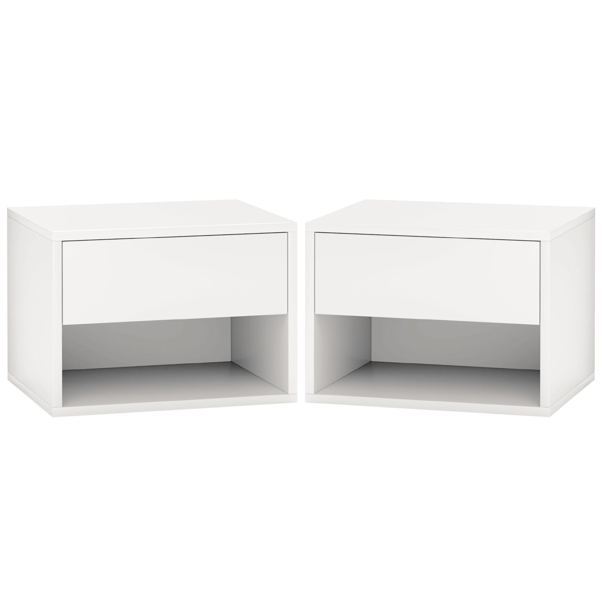Floating Nightstand Set of 2, Wall Mounted Bedside Table with Drawer for Bedroom, White