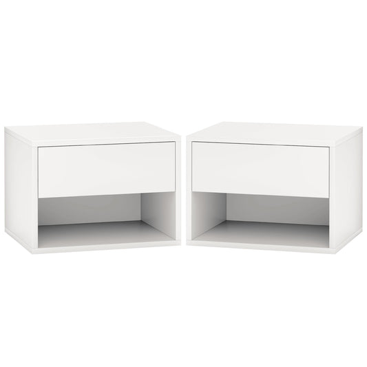 Floating Nightstand Set of 2, Wall Mounted Bedside Table with Drawer for Bedroom, White