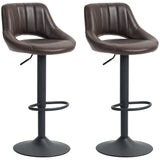 Swivel Bar Stools Set of 2, Faux Leather Upholstered Counter Height Barstools with Round Metal Base