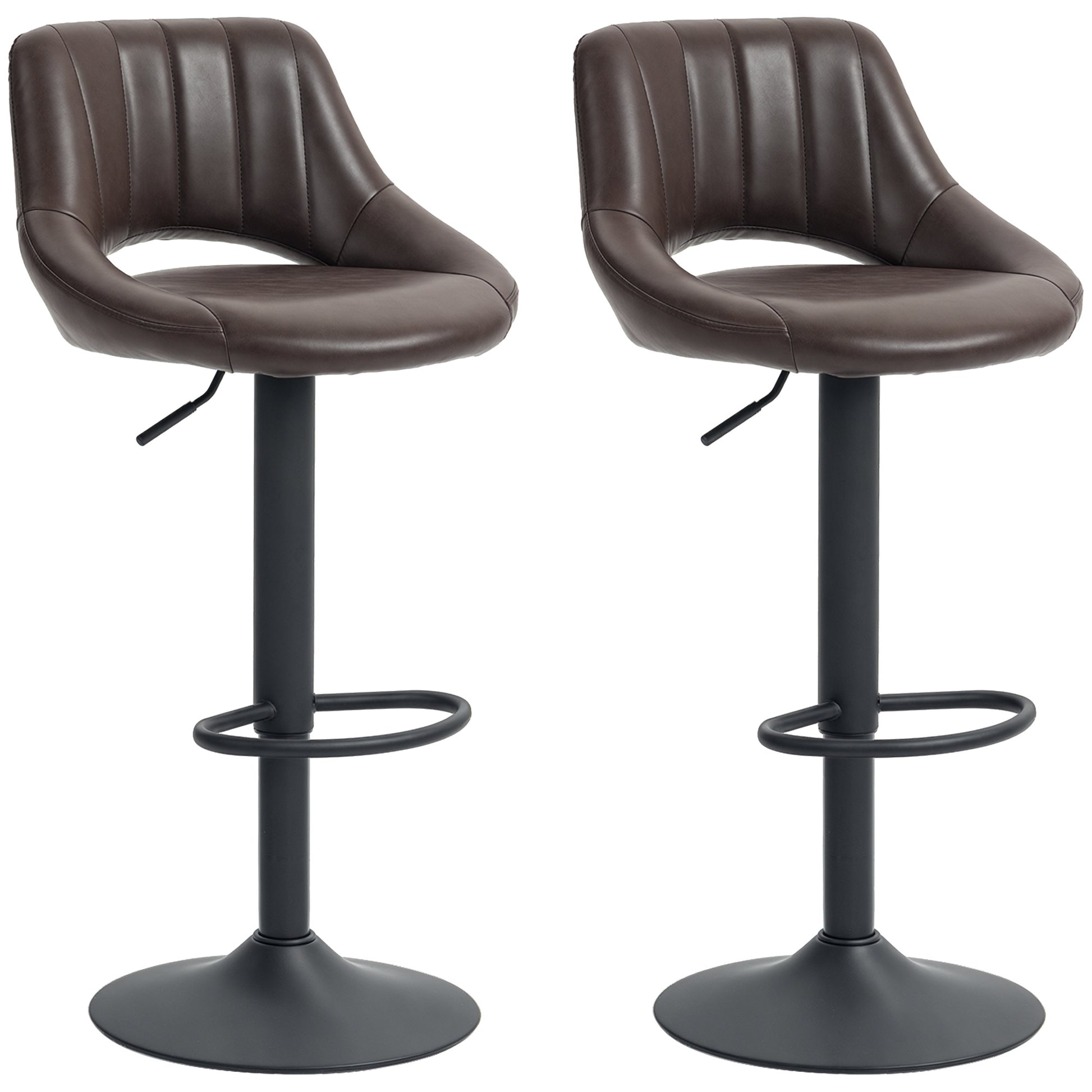 Swivel Bar Stools Set of 2, Faux Leather Upholstered Counter Height Barstools with Round Metal Base