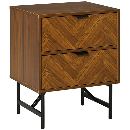 Bedside Table, Nightstand for Bedroom, End Side Table Dresser Storage with 2 Drawers, Walnut Brown
