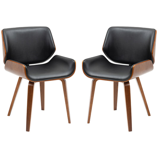 Dining Chairs Set of 2, PU Leather Kitchen Chairs with Upholstered Seats and Solid Wood Legs for Dining Room, Black