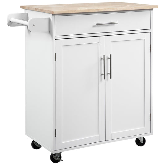 Kitchen Trolley Mobile Kitchen Island on Wheels Serving Cart Wooden Storage w/ Drawer and Towel Bar White