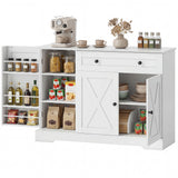 Sideboard Buffet Cabinet, Farmhouse Coffee Bar Cabinet with Door Shelves, Adjustable Shelves, Drawer, Barn Doors, White