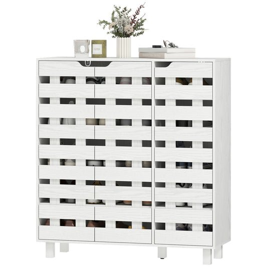 Shoe Cabinet, 20 Pair Shoe Storage Cabinet with Hollowed-Out Doors, White