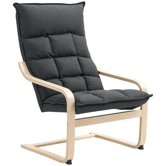 Modern Armchair, Upholstered Accent Chair with Curved Leg and Arm, Leisure Lounge Chair for Living Room, Dark Grey
