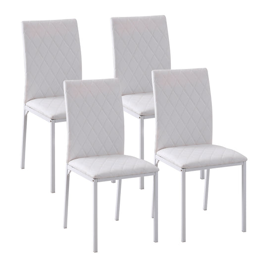 Modern Dining Chairs Set of 4, Upholstered Faux Leather Kitchen Chairs with Rhombic Tufting and Metal Legs for Living Room, White