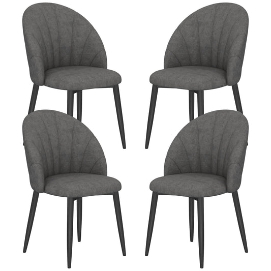 Modern Dining Chairs Set of 4, Upholstered Dining Room Chairs with Metal Legs, Shell Backrest, Padded Seat, Dark Grey