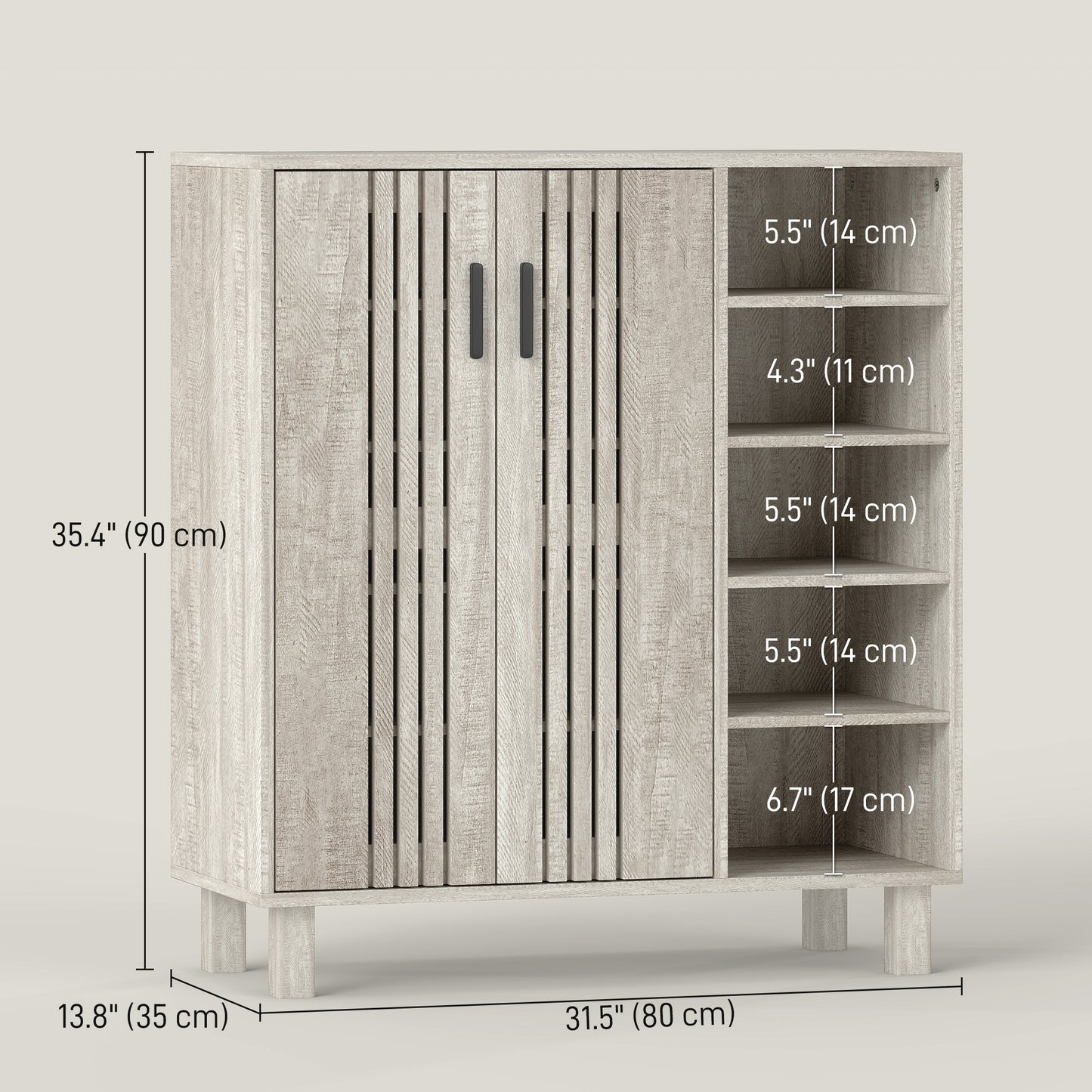Shoe Storage with Double Doors and Open Shelves 17 Pair Shoe Storage Organizer for Entryway Hallway Light Grey