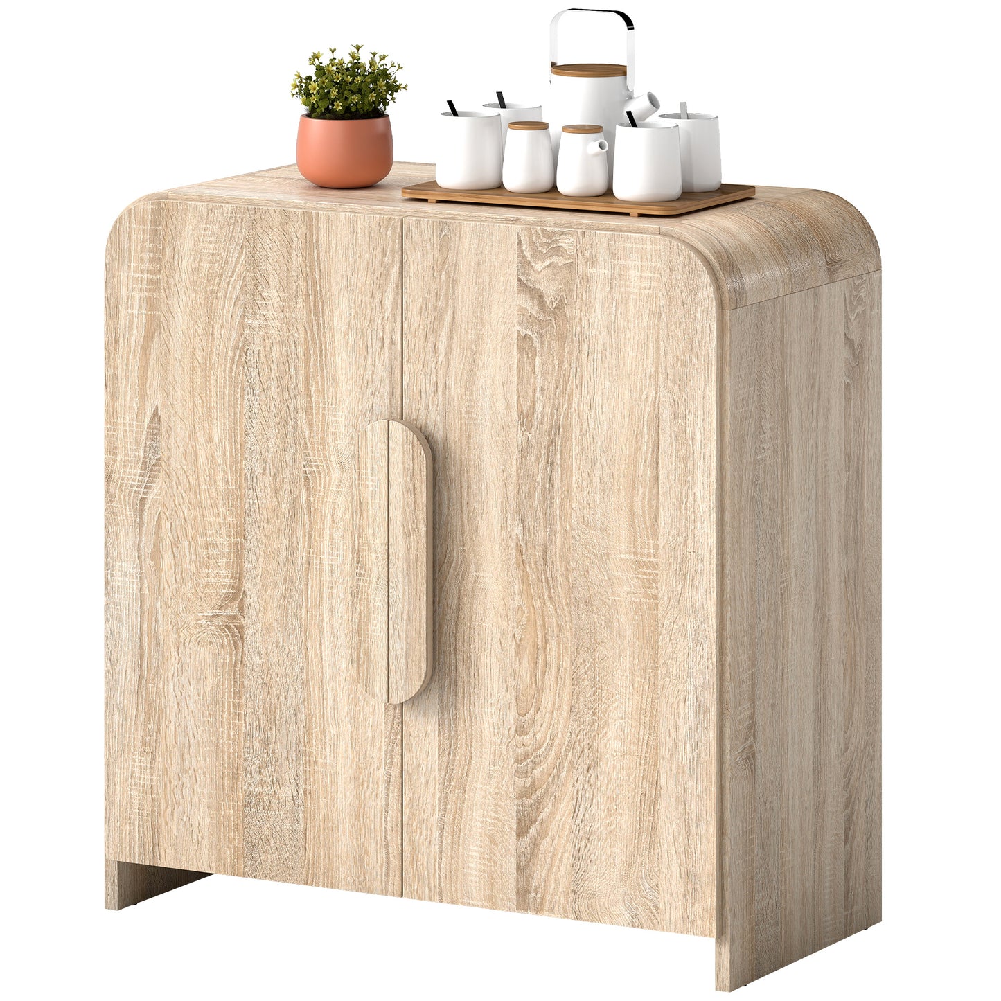 Sideboard Buffet Cabinet, 31.5" Modern Kitchen Storage Cabinet with Soft-Close Door and Adjustable Shelf, Natural Wood