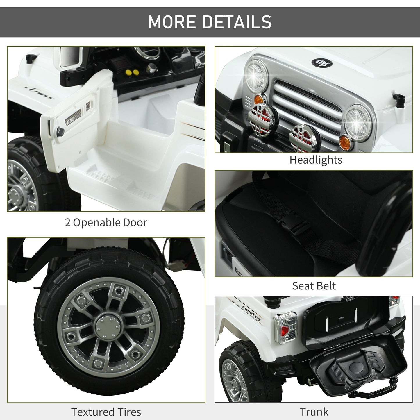 Aosom 12V Kids Electric Ride On Car Toy Jeep power wheels with Remote Control, White
