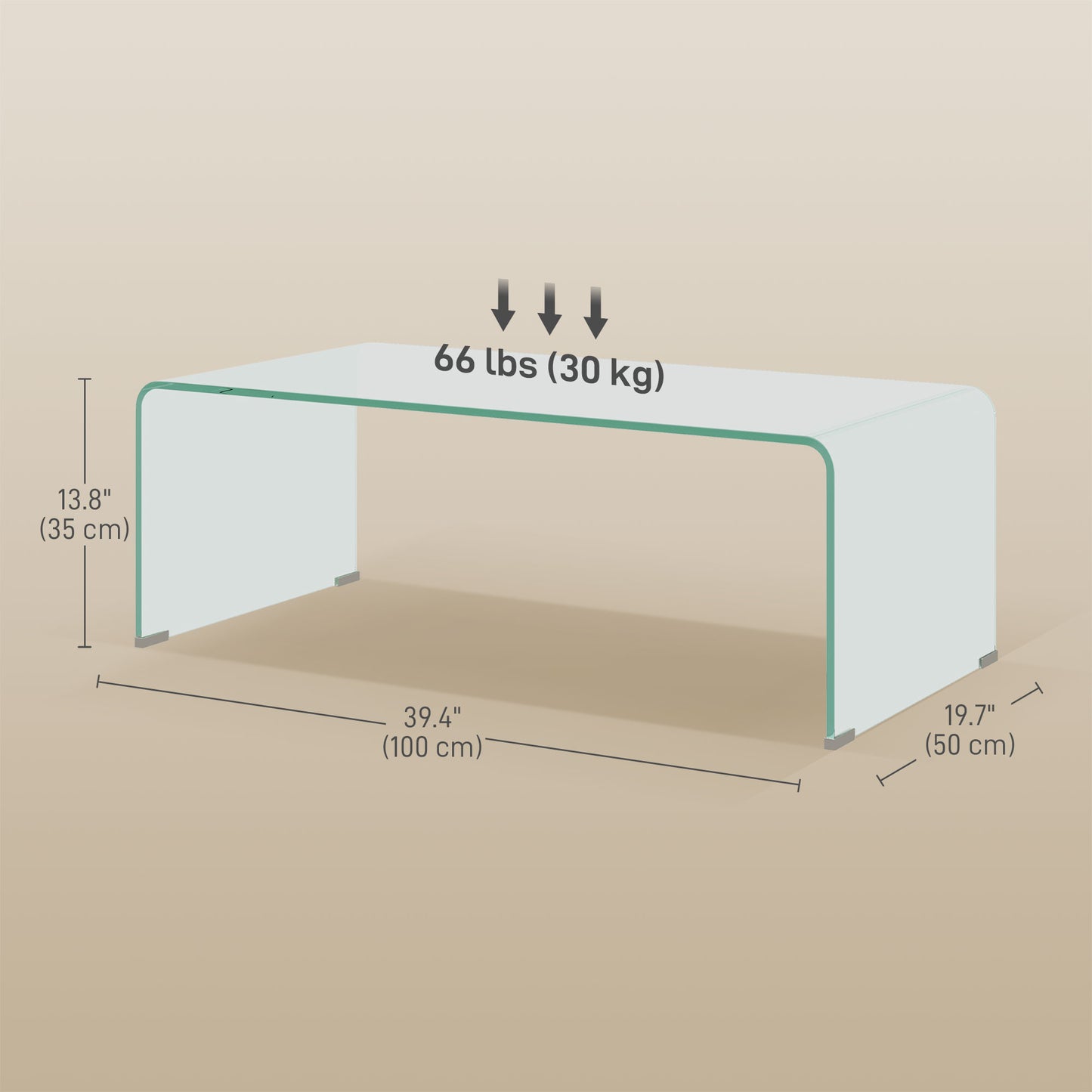 Glass Coffee Table, Clear Coffee Table for Living Room, Modern Rectangle Center Table with Safe Rounded Edges