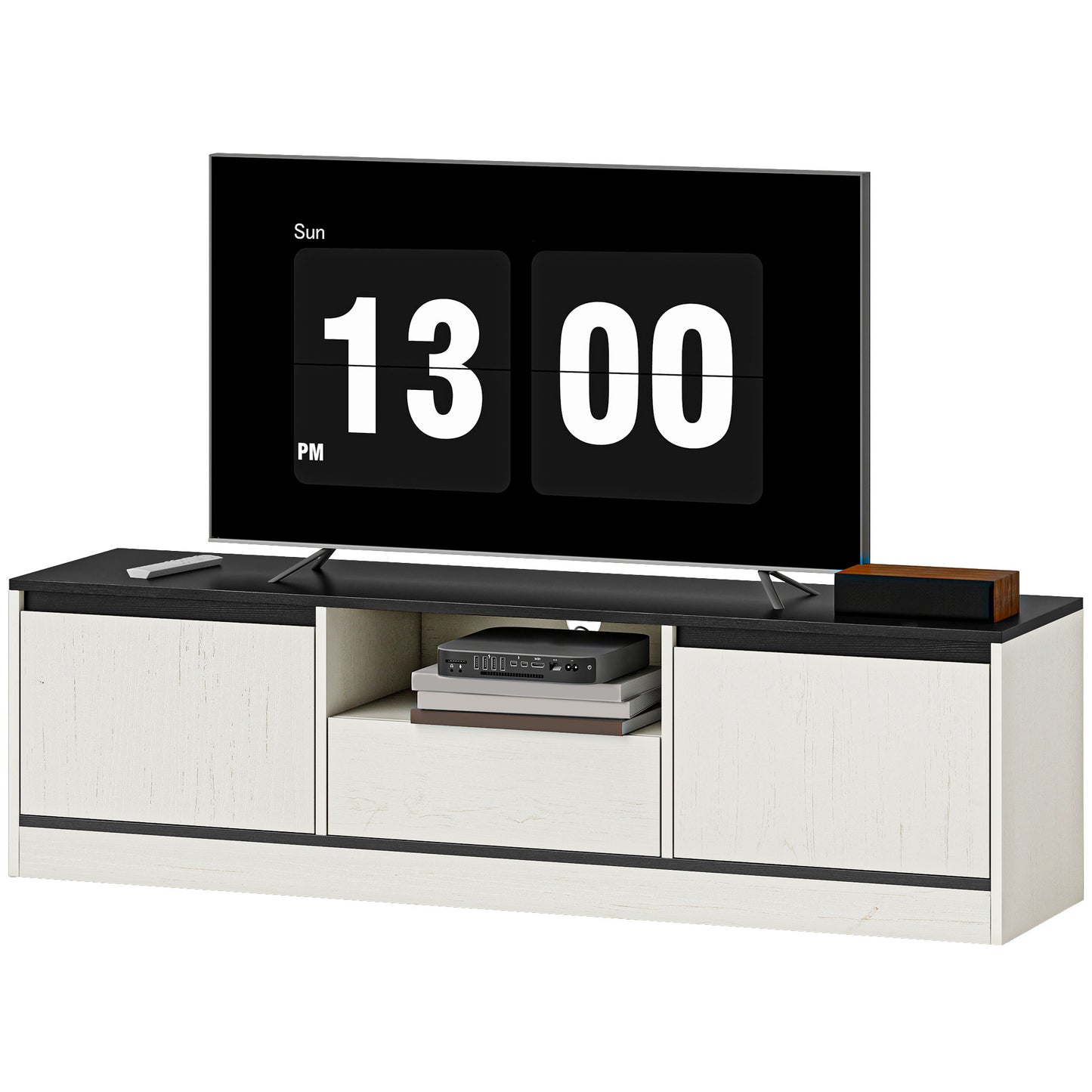 TV Stand for 55-60 Inch TV,  Entertainment Center w/ Cabinets, Shelf, Drawer and Cable Management for Living Room, White