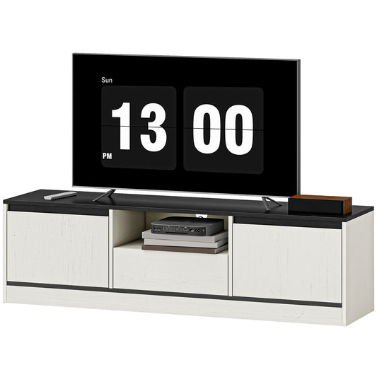 TV Stand for 55-60 Inch TV,  Entertainment Center w/ Cabinets, Shelf, Drawer and Cable Management for Living Room, White