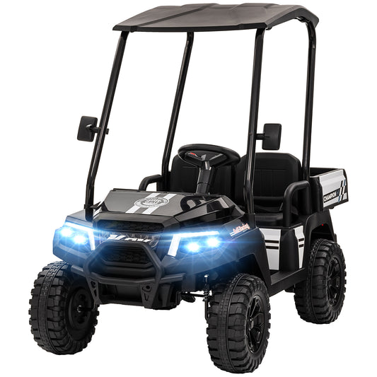 Qaba 24V 2 Seater Electric Car for Kids w/ Remote Control, 4 Wheels Spring Suspension, Soft Start, Storage, Sunshade, Black