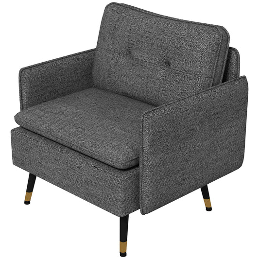 Accent Chair, Upholstered Armchair with Tufted Back Cushion and Steel Legs for Living Room, Bedroom, Dark Grey