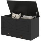 31.5 Inches Storage Chest, Storage Trunk with 2 Safety Hinges for Living Room, Black Wood Grain