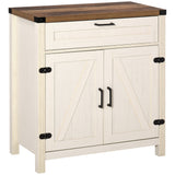Farmhouse Kitchen Storage Cabinet, Sideboard Buffet Cabinet with 2 Rustic Barn Doors and Drawer, White