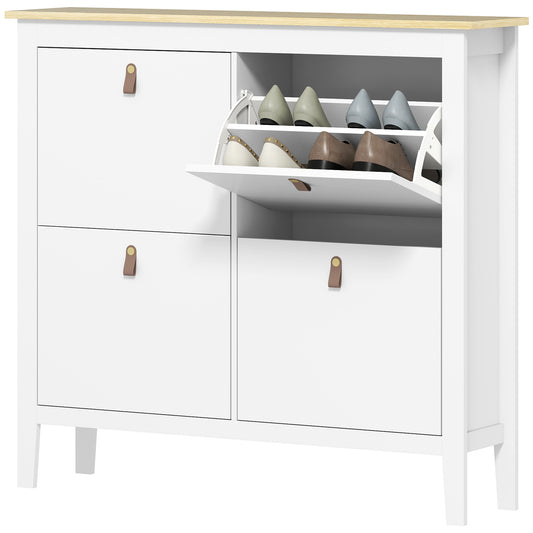 Narrow Shoe Cabinet with 4 Flip Drawers, Adjustable Shelves for Entryway, Holds 12-20 Pairs, White