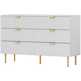 Modern Chest of Drawers 6 Drawer Dresser for Bedroom with Gold Legs and Handles, White