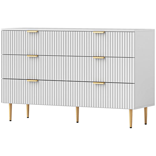 Modern Chest of Drawers 6 Drawer Dresser for Bedroom with Gold Legs and Handles, White