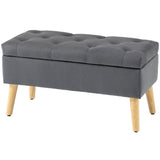 Storage Ottoman with Lid, Velvet Upholstered Storage Bench with Wood Legs for Living Room, Charcoal Grey