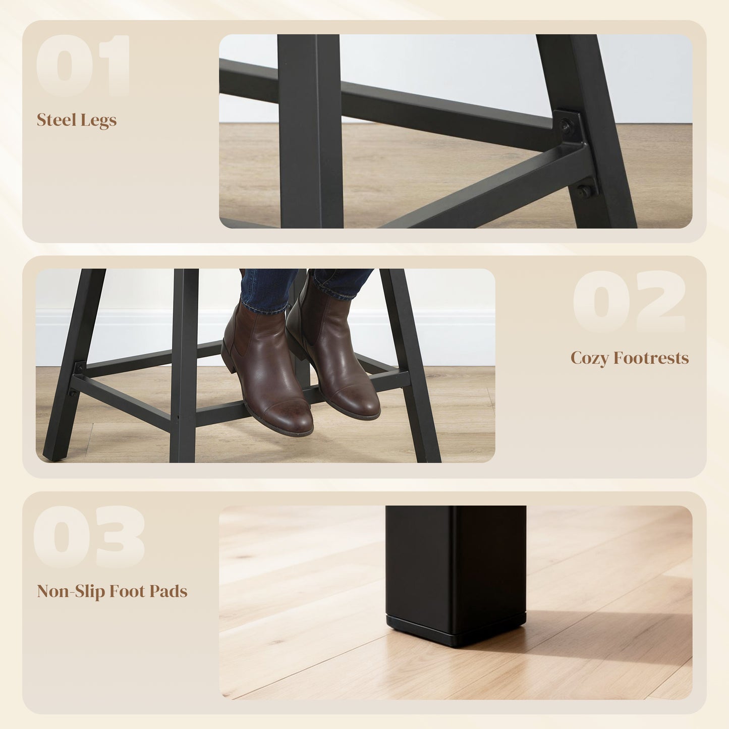 Set of 2 Bar Stools, Velvet Upholstered Counter Stools with Curved Seat and Footrest for Kitchen Island, Grey