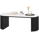 Coffee Table, Modern Marble-Effect Living Room Table with Round Corners and Thicken Legs, Black
