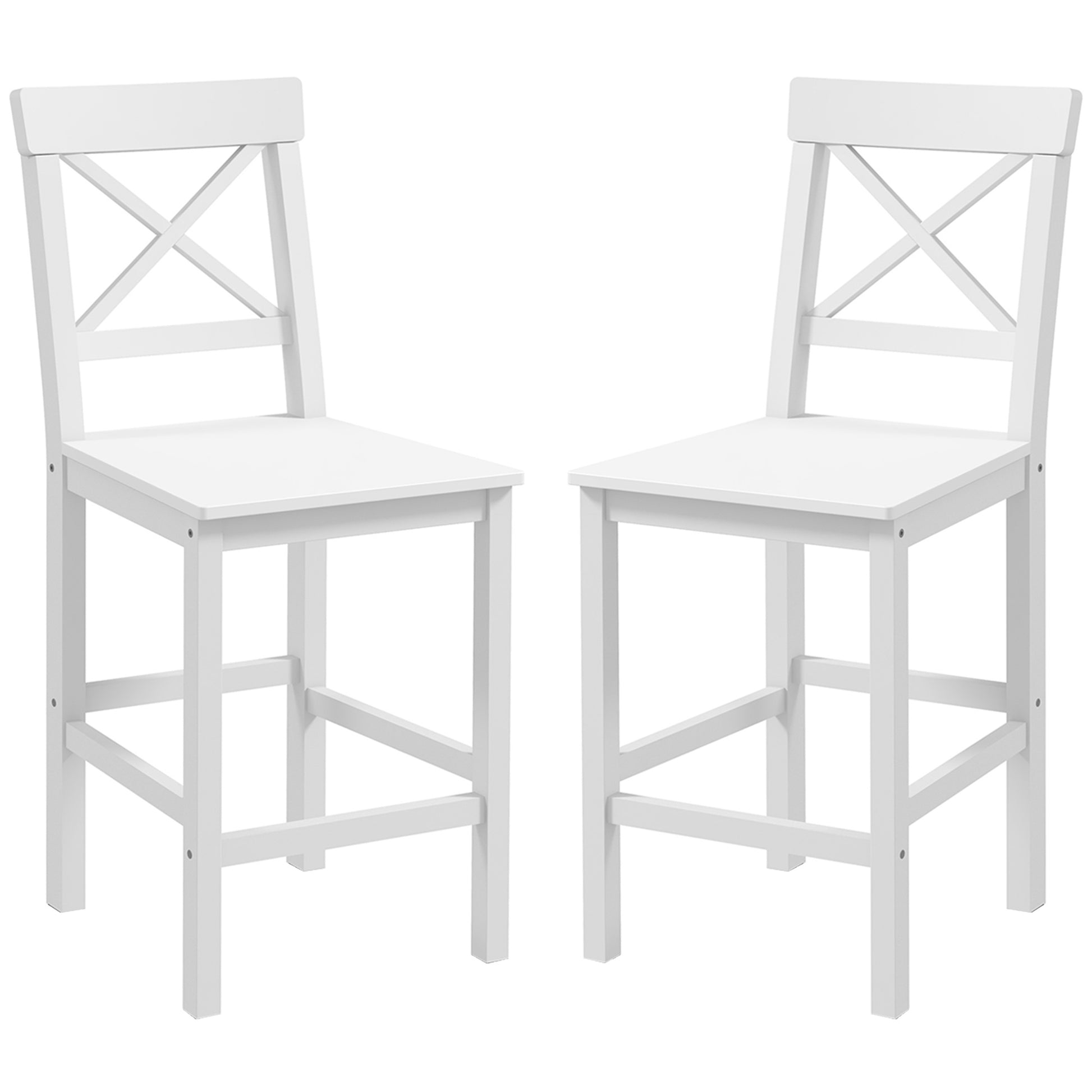 Counter Height Stools Set of 2, Farmhouse Bar Stools with Backs, Solid Wood Counter Stools for Kitchen Island White