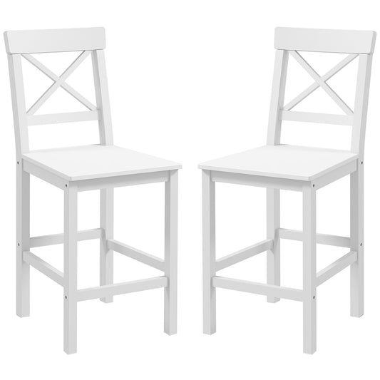Counter Height Stools Set of 2, Farmhouse Bar Stools with Backs, Solid Wood Counter Stools for Kitchen Island White