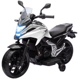 Qaba Honda Licensed 12V Ride on Motorbike for Kids with Headlights Music Training Wheels, for 3-6 Years, White