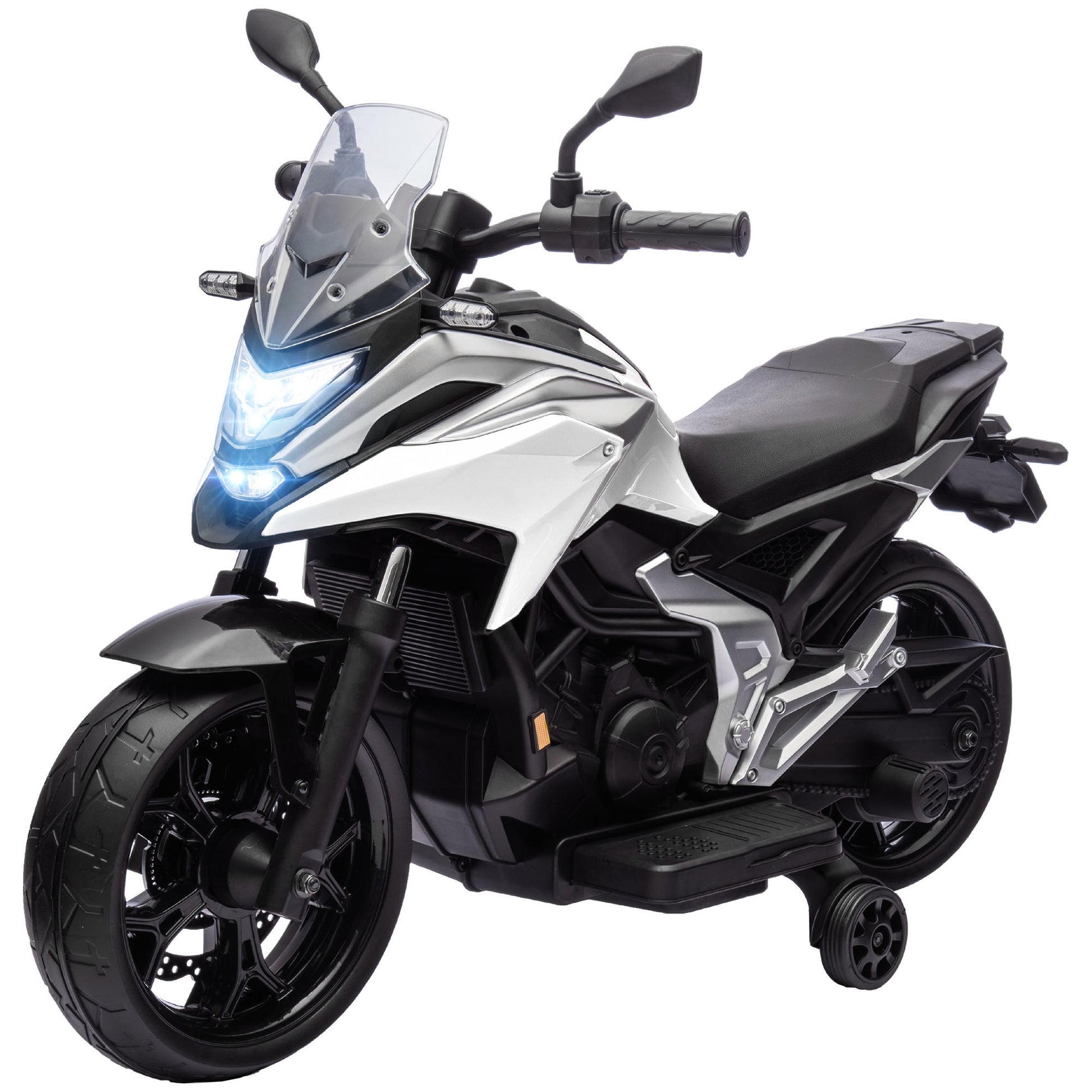 Qaba Honda Licensed 12V Ride on Motorbike for Kids with Headlights Music Training Wheels, for 3-6 Years, White