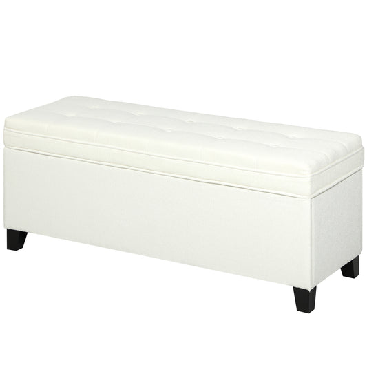 Storage Ottoman Bench, Foot Rest with Safety Hinges, 47 Inches Linen Storage Chest for Living Room, Cream White