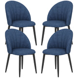 Modern Dining Chairs Set of 4, Upholstered Dining Room Chairs with Metal Legs, Shell Backrest, Padded Seat, Blue