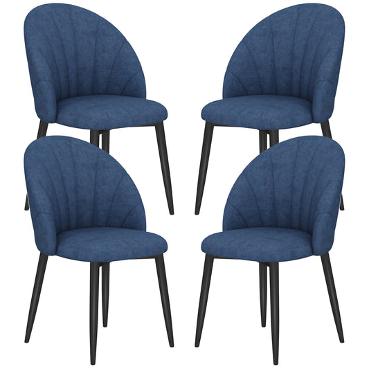Modern Dining Chairs Set of 4, Upholstered Dining Room Chairs with Metal Legs, Shell Backrest, Padded Seat, Blue