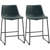 Counter Height Bar Stools Set of 2, Vintage PU Leather Bar Chairs, Kitchen Stool with Footrest for Home Bar Green
