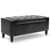 Storage Ottoman Bench, PU Leather Upholstered Bench with Tufted Design, Black