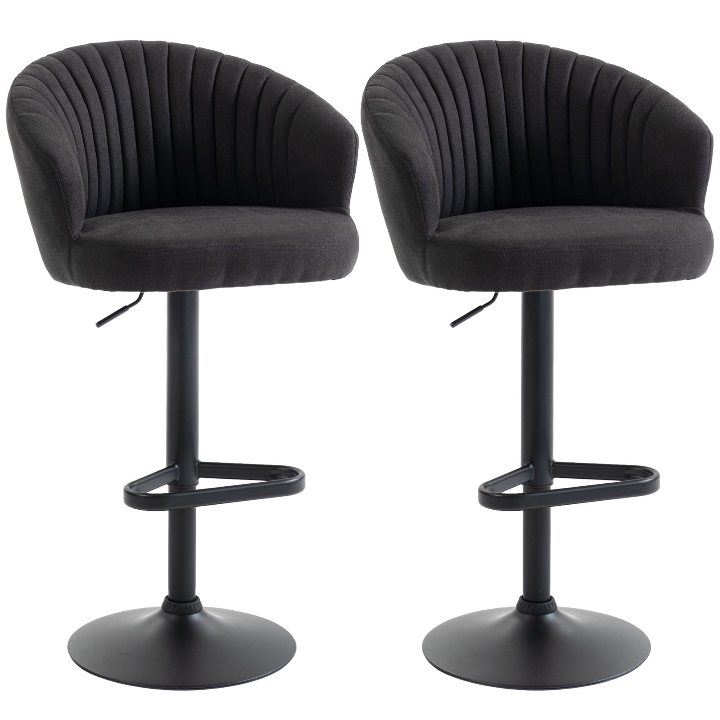 Adjustable Bar Stools Set of 2, Upholstered Kitchen Stools with Swivel Seat, Steel Frame, Footrest, ‎Black